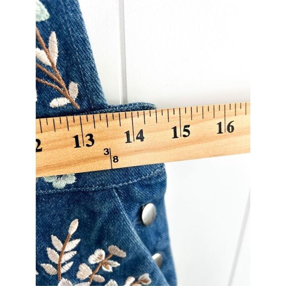 Needle & Thread Boho Romantic Overall Floral-Embroidered Denim Pinafore Dress 2 - Picture 7 of 13